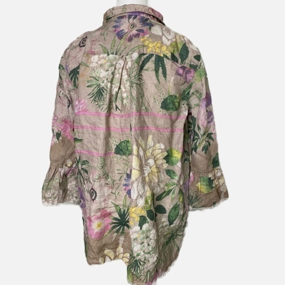 John Mark Linen Cream Blouse with Pink Floral Print Blouse‎ - Picture 3 of 11